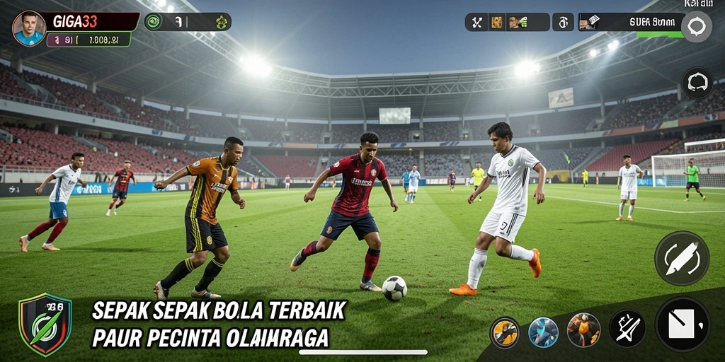 Screenshot GIGA33 yang menunjukkan aksi gameplay sepak bola yang seru.