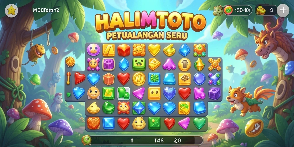 Tampilan gameplay HALIMTOTO yang seru dalam mencocokkan objek Match-3.