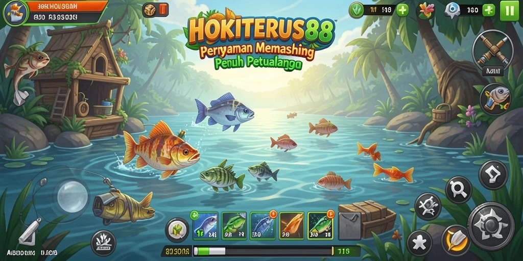 Screenshot HOKITERUS88 menampilkan aksi memancing yang mendebarkan di tengah alam yang indah.