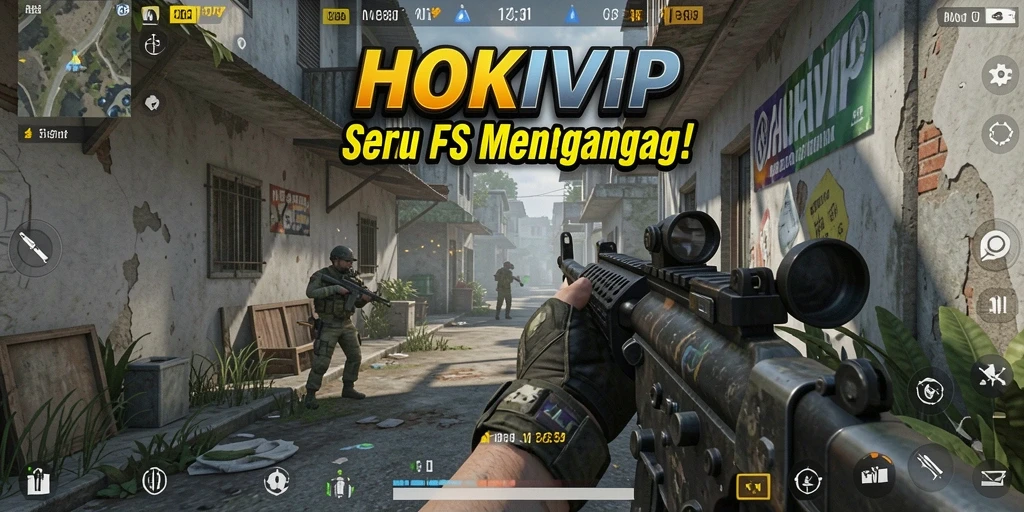 Screenshot HOKIVIP menampilkan aksi intens dalam permainan FPS.