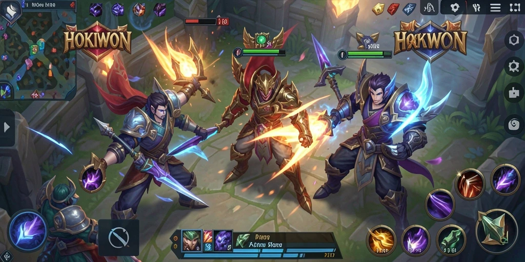 Tampilan gameplay HOKIWON yang menarik dan penuh aksi di arena MOBA.