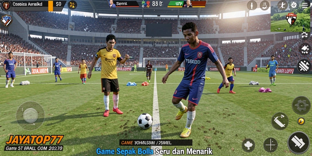 Screenshot JAYATOP77 menampilkan aksi seru di lapangan sepak bola.