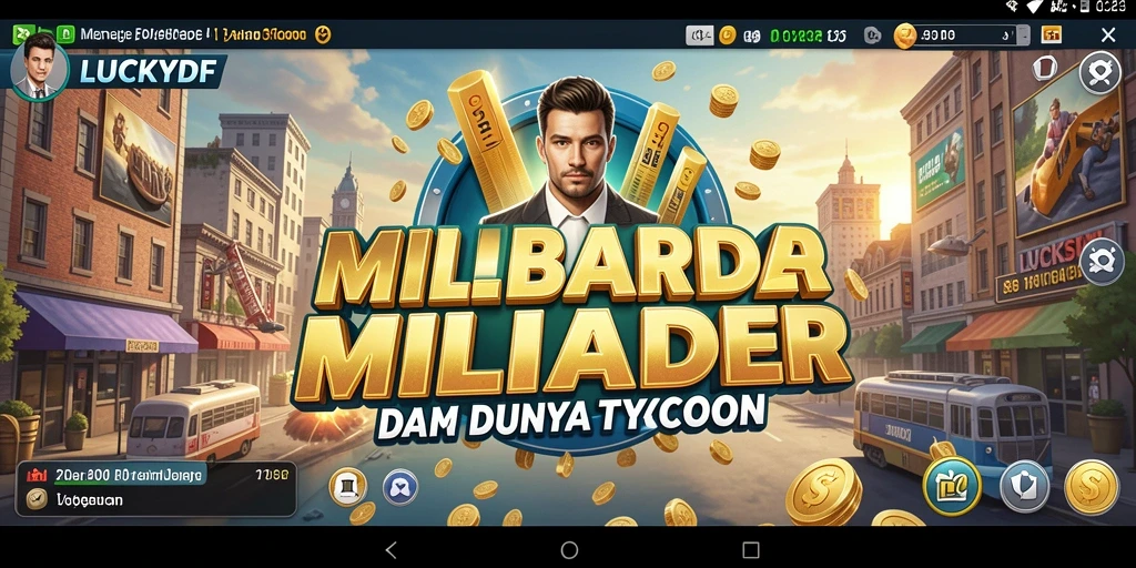 Screenshot gameplay LUCKYDF menampilkan simulasi dunia bisnis Tycoon.