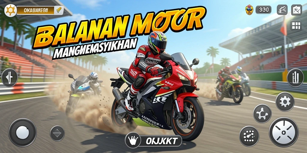 Screenshot menunjukkan balapan motor yang seru dan intens.