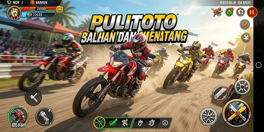 Tampilan utama gameplay PULITOTO dengan balapan motor yang intens.