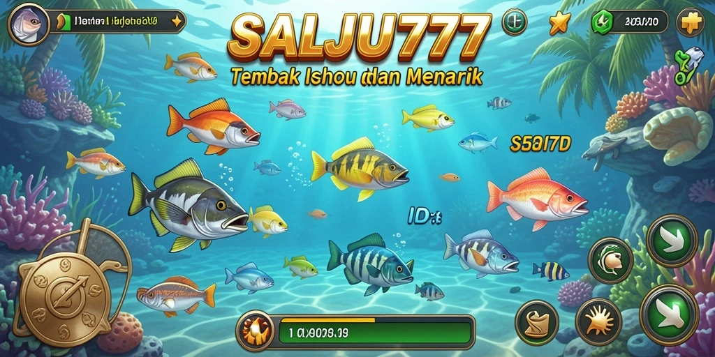 Screenshot utama SALJU777 menunjukkan aksi menembak ikan yang menegangkan.