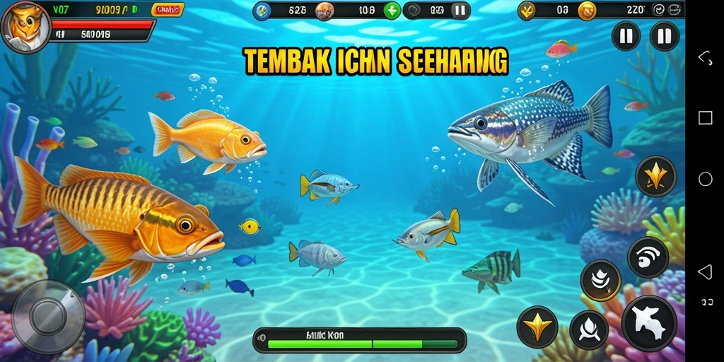 Tampilan gameplay V07 yang menarik dengan berbagai ikan berwarna-warni.