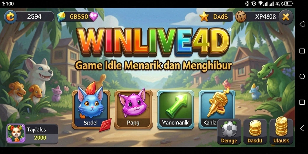 Screenshot utama WINLIVE4D menampilkan karakter beraksi dalam gameplay Idle yang seru.